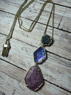 Kendra Scott Nina Long Pendant Necklace Purple and Gold 19"